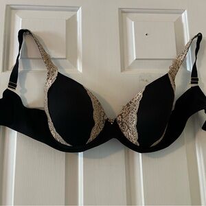 Black lace demi padded bra